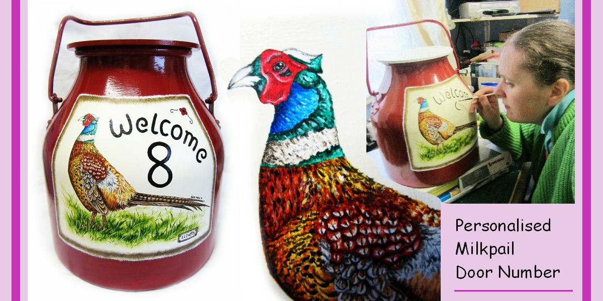 Handpainted Pheasant Milkpail